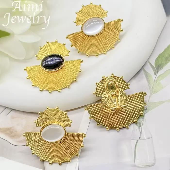 Ensemble de bijoux plaqués or 18 carats pour femmes, boucles d'oreilles et bague, style africain chic, pour mariage et anniversaire de mariage