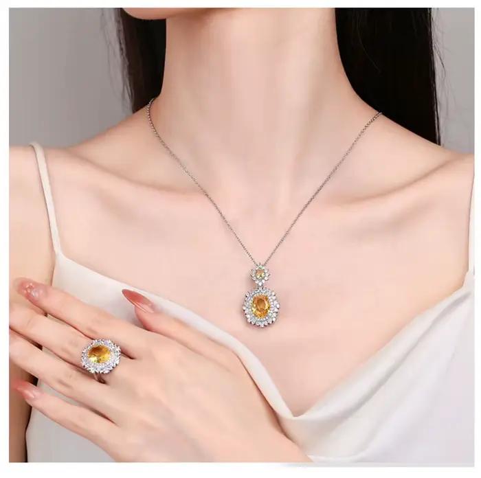 Ensemble de bijoux en zircone cristal jaune étincelant – Collier