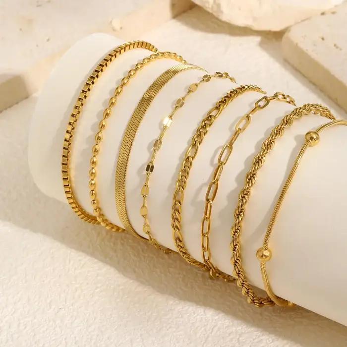 Bracelet en acier inoxydable anti-ternissement plaqué or empilable pour femme