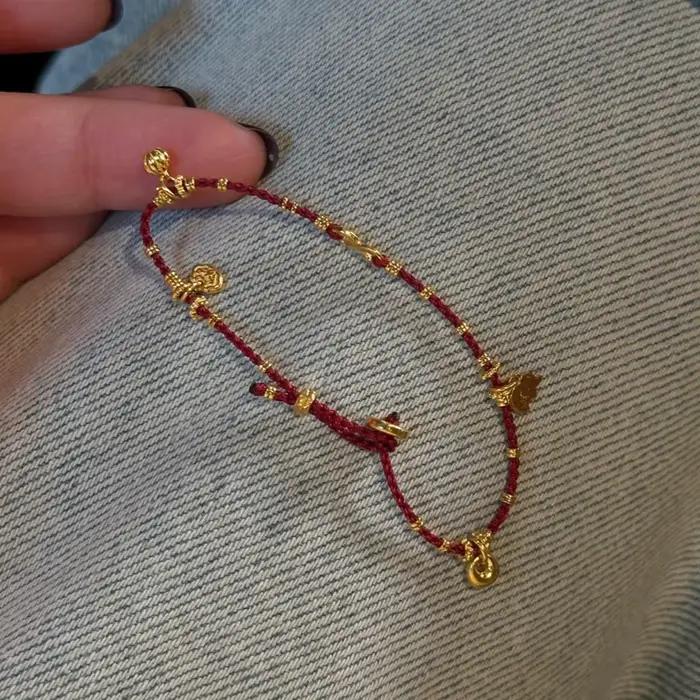 Bracelet en or antique artisanal perles exquises corde tressée rouge pour femmes engagement vintage classique