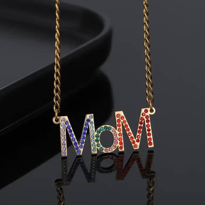 Collier en strass pour maman en or, collier pour mère de la famille avec boîte à roses, collier d'am