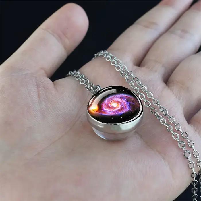 Collier planète aurore avec boule de verre double face, bijou d'astronomie pour femmes et hommes, cadeau occasion spéciale