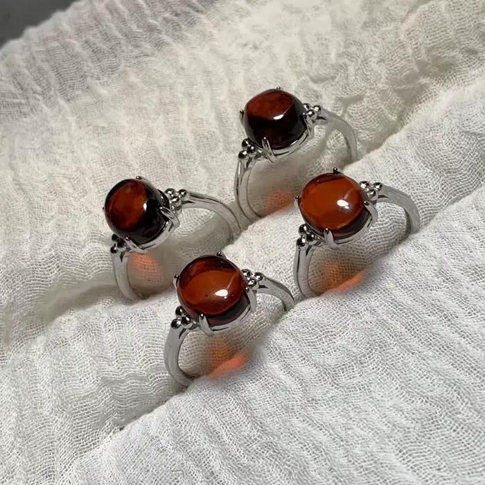 Bague en ambre naturel avec tourmaline or rose pour femmes romantique et mignon style végétal bijou de mariage cadeau spécial