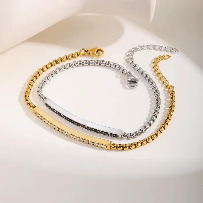 Bracelet en acier inoxydable à perles carrées et chaîne de maillons géométrique pour homme et femme