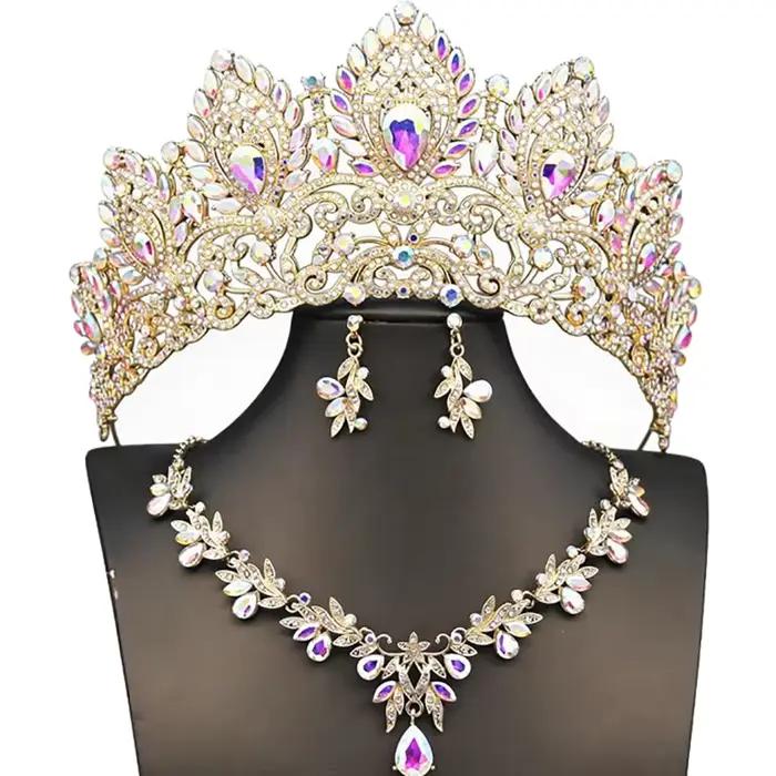 Parures de bijoux de mariée de luxe pour femmes : collier