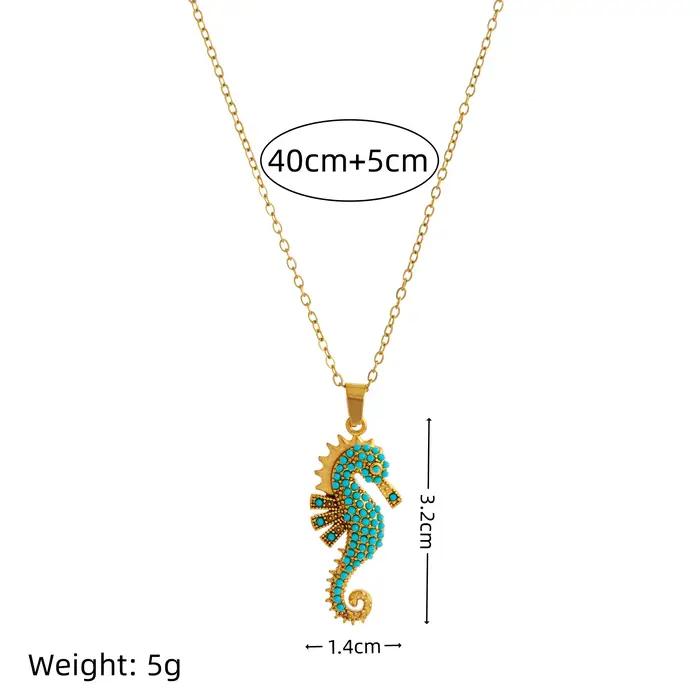Collier pendentif hippocampe acier inoxydable plaqué or avec incrustation de zircon bijoux femme style classique pour occasions spéciales
