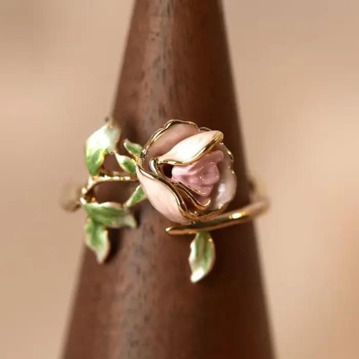 Bague en argent plaqué or rose élégante pour mariage et occasions spéciales femme perle tension setting cocktail ring