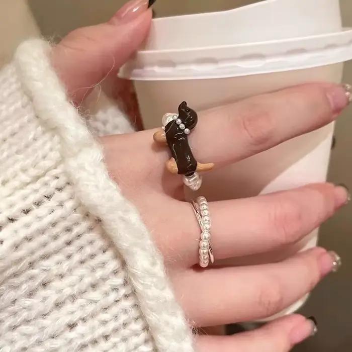 Bagues en perles de chiot délicates pour femmes et filles