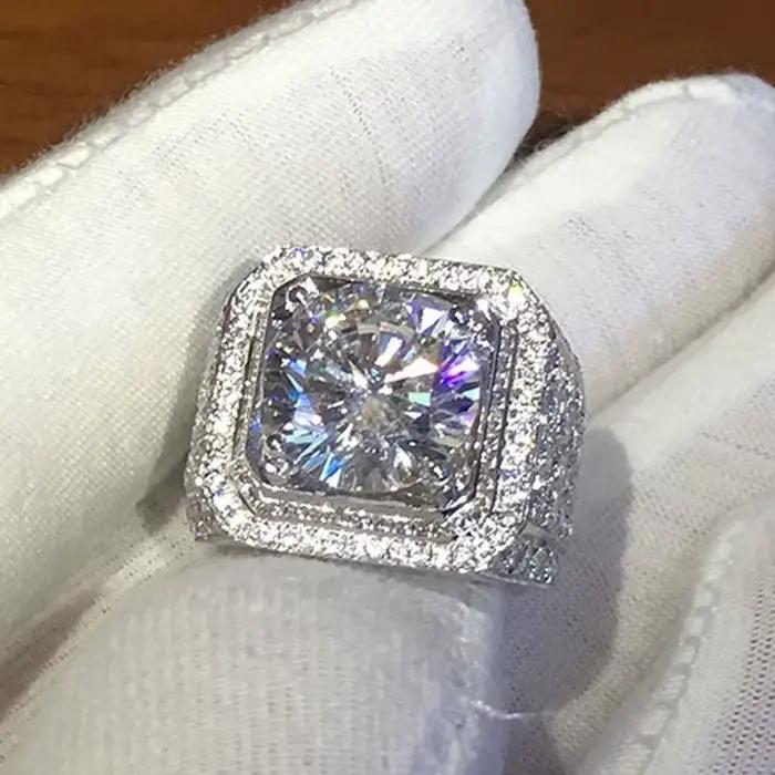 Bagues CC pour hommes, bijoux luxueux, marié, fiançailles, mariage, plaqué argent, zircone cubique, bague ronde, livraison directe CC804