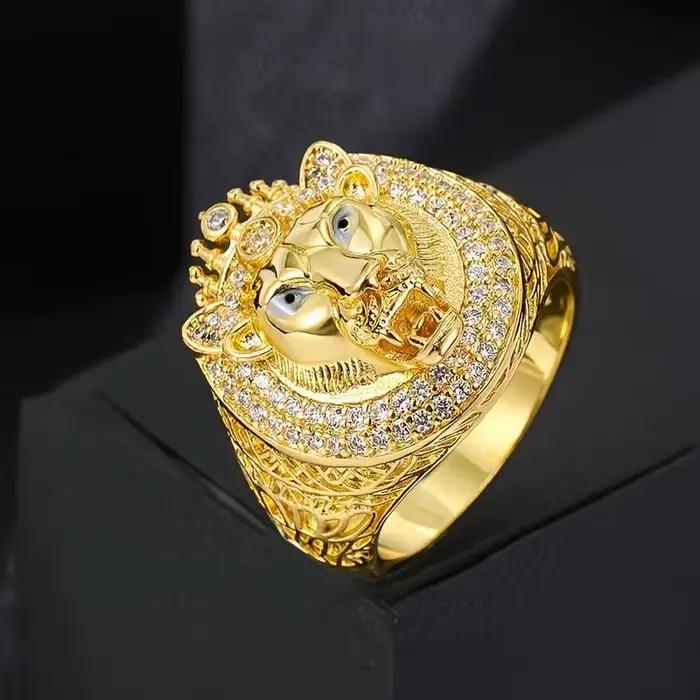 Bague Lion Couronne Hip Hop Or 2026 avec Zirconiums Sertis