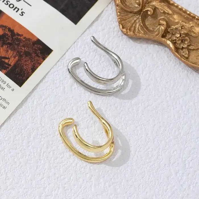 Boucles d'oreilles rétro sans perçage pour femmes classiques en forme de C or plaqué argent mode fille usage quotidien bijoux cadeaux
