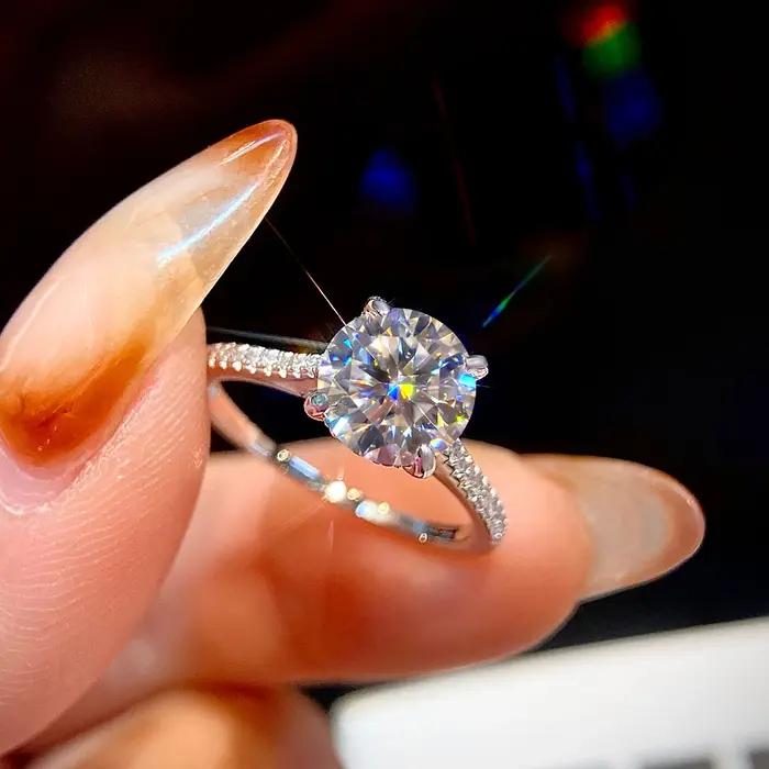Bague ronde en argent sterling 925 sertie de zirconium pour femmes occasions d'engagement romantique et luxe haute qualité