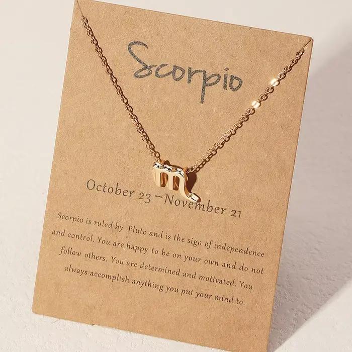 Collier avec 12 signes du zodiaque pour femmes, 1 pièce, 12 constellations, chaîne à breloques, pendentif ras du cou, bijoux d'anniversaire avec carte en carton