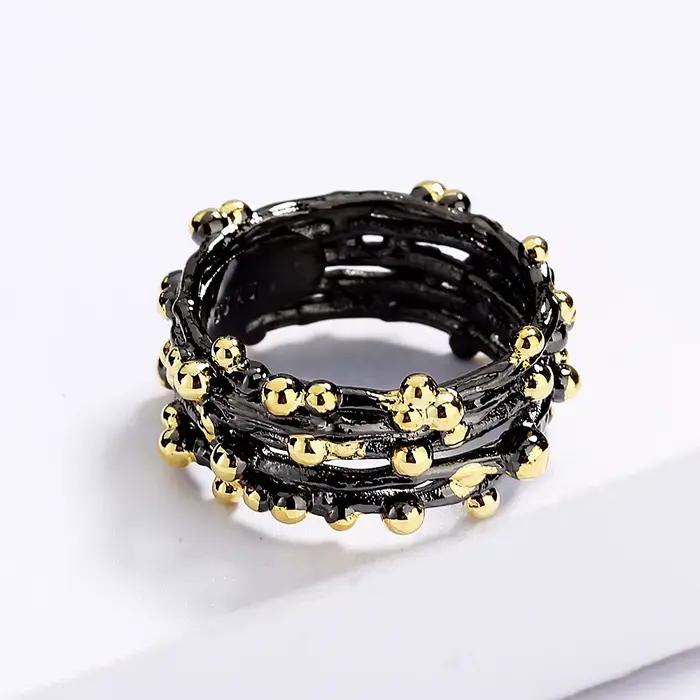 Bague Unique en or noir à pois pour femmes, bague en argent 925, multicouche, ensemble de mode, bague de mariage, cadeau