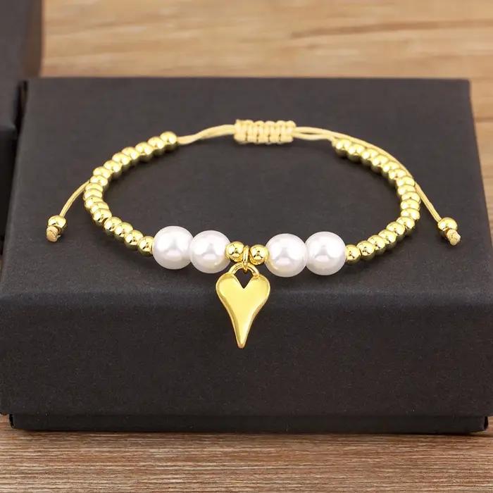 Nidin nouvelle mode coeur/champignon forme creux conception chaîne Bracelets réglable pour les femmes perles briller Zircon bijoux cadeaux