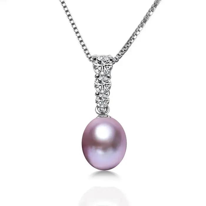 Collier pendentif en perles d'eau douce naturelles blanches pour femmes