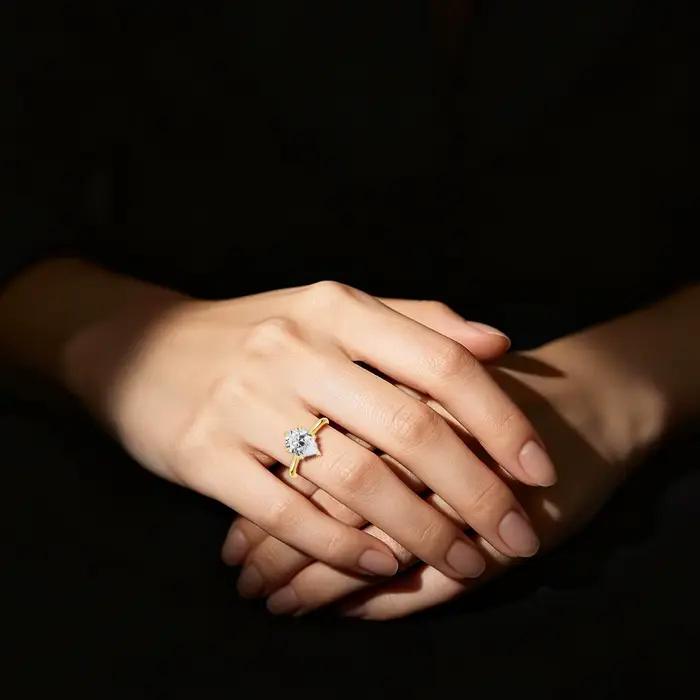 Bague Solitaire en Or Massif 14K Rempli de Moissanite Diamant 2CT Coupe Poire D VVS1 Au585 pour Femme Bijou de Fiançailles Minimaliste