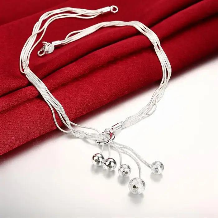 Marques populaires 925 glands en argent Sterling perles suspendues Bracelets collier boucle d'oreille ensemble de bijoux pour les femmes cadeaux de fête de mode
