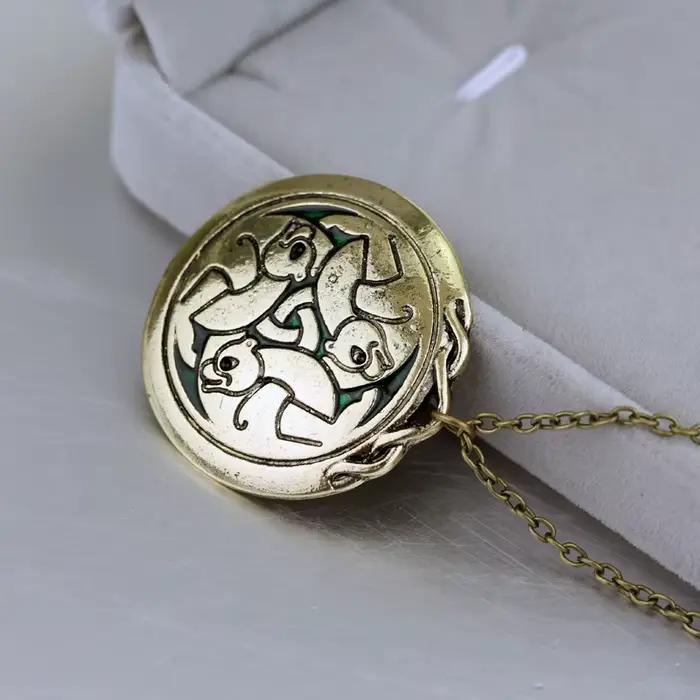 Collier empilable trois ours-pendentif rond de forêt