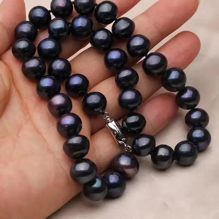 Magnifique collier de perles noires de Tahiti rondes naturelles AAAA10-11mm, 18 pouces, années 925
