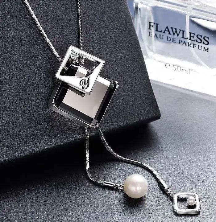 Mode Collier Femme gris longs colliers et pendentifs en cristal pour femmes