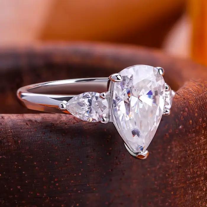 Bagues de fiançailles en diamant Moissanite pour femmes, coupe poire, 1/2/3/6Carat, en argent Sterling 925, 3 pierres en forme de goutte d'eau, bague de mariage