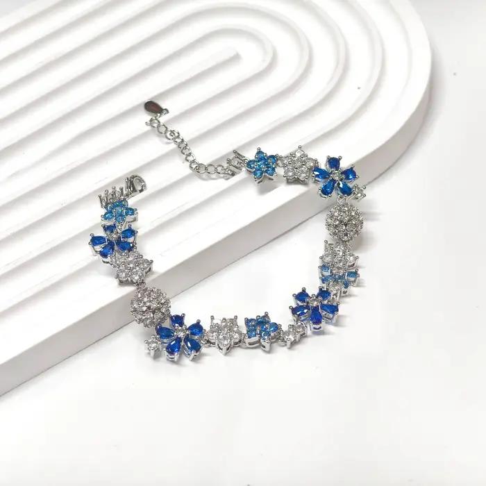 Ensemble de collier et bracelet en pierres précieuses pour femmes, Vintage, fleur bleu Royal
