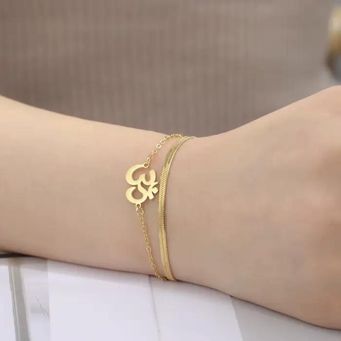 Ensemble collier et bracelet Dawapara Aum Om Ohm avec symboles sanskrits, pendentifs de guérison hindoues, bijoux spirituels en acier inoxydable