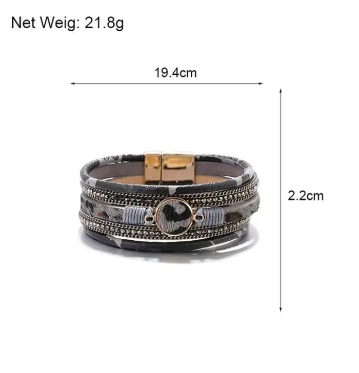 Bracelet en cuir et alliage de zinc à maillons avec motif ancre pour femme
