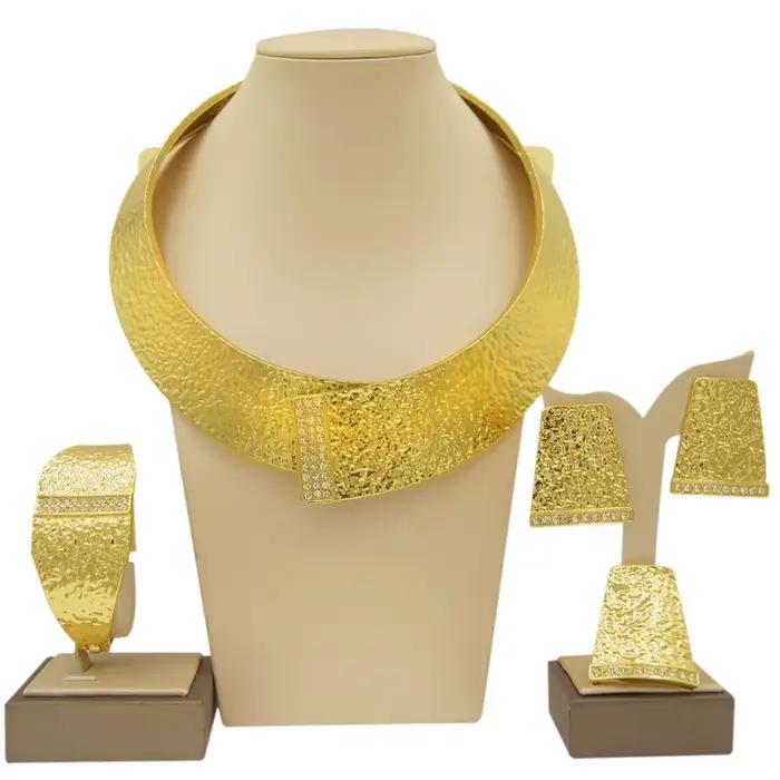 Collier pour femmes plaqué or brillant collier rond starter Simple mode boucles d'oreilles bague Bracelet Banquet Bijoux accessoires