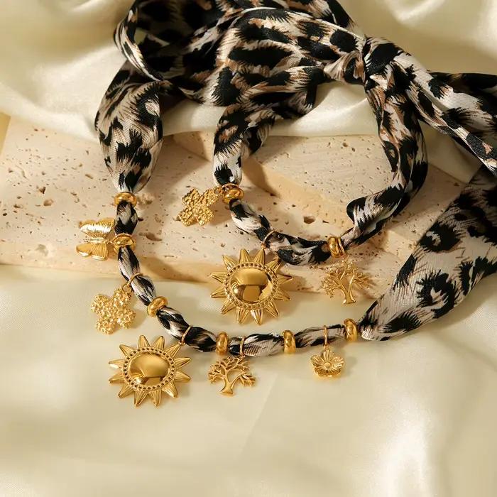 Ensemble collier et bracelets de luxe imprimé léopard, plaqué or 18 carats, en acier inoxydable, pour femme, cadeau de bijoux