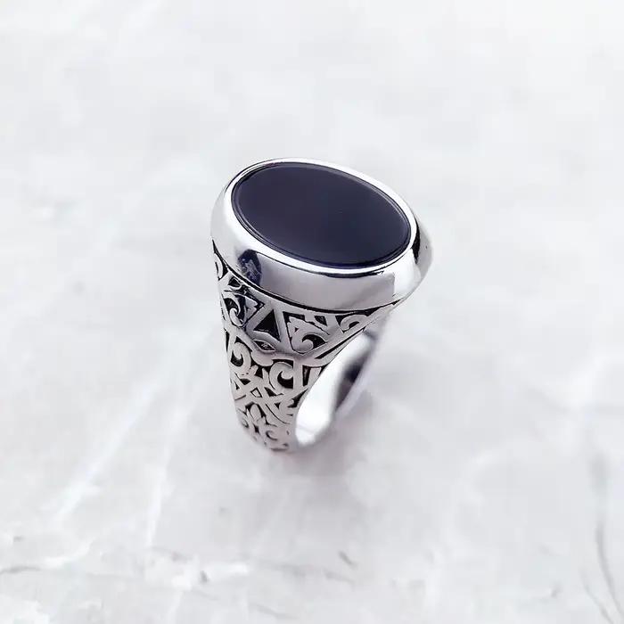 Bague chevalière ovale noire, bijoux fins de Style européen pour femmes et hommes, tout nouveau cadeau d'été Vintage en argent Sterling 925