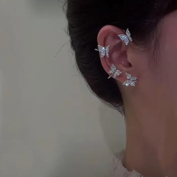 Boucles d'Oreilles Papillon Scintillantes en Zircon Or Jaune Clair Pour Femmes Occasions Spéciales Mariage Fiançailles Anniversaires