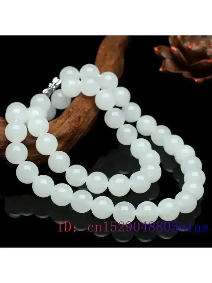 Collier perlé de jade blanc naturel pour femmes bijou en pierres précieuses élégant pour occasions spéciales tranquillité et sophistication