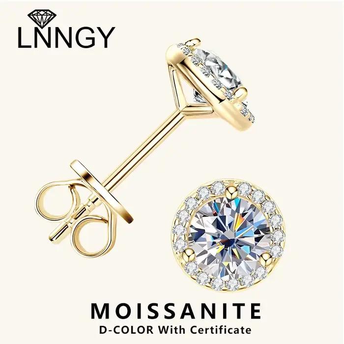 Lnngy scintillant 5MM 6.5MM 8MM certifié Moissanite boucles d'oreilles 925 en argent Sterling rond boucle d'oreille 2025 nouvelles femmes bijoux cadeau