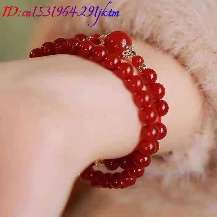 Bracelet Double couche en perles de Jade naturel rouge