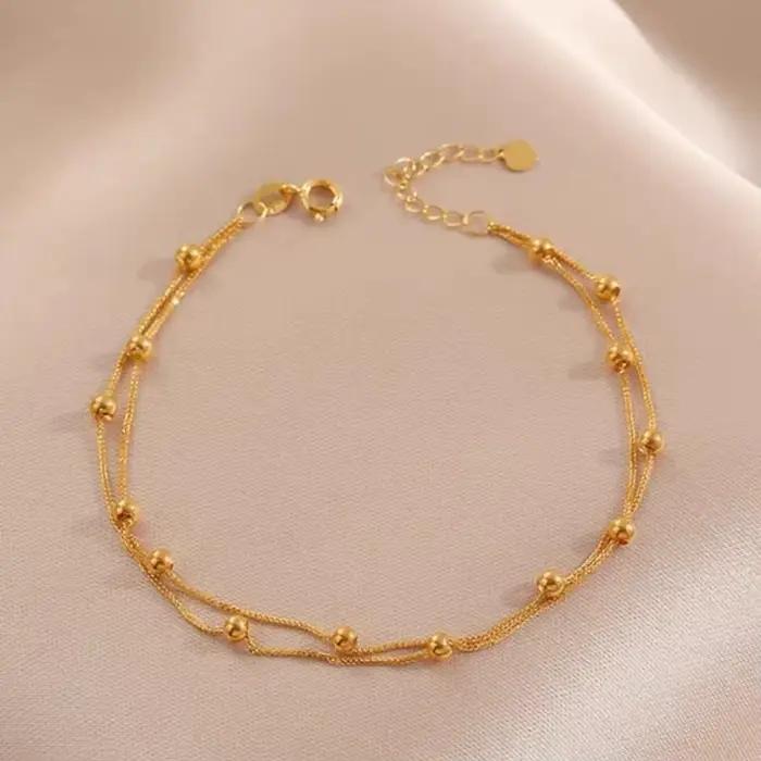 Bracelet en or 18 carats Ciel étoilé Bracelet en or Au750 Chaîne simple Porte-bonheur Petites perles d'or pour femme Bijoux de fête de mariage Cadeaux