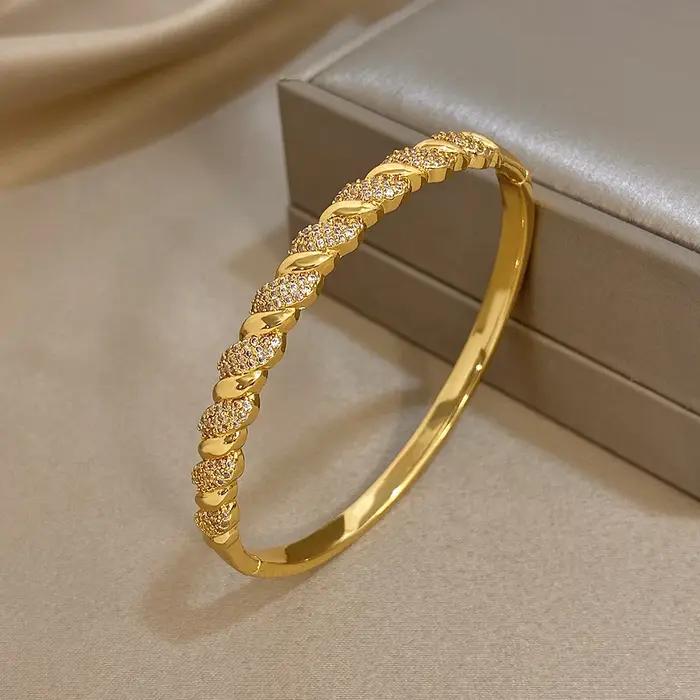 Freetry exquis brillant Zircon plaqué or Bracelets pour femme élégant irrégulier rond printemps ouvert bracelet de luxe bijoux cadeau