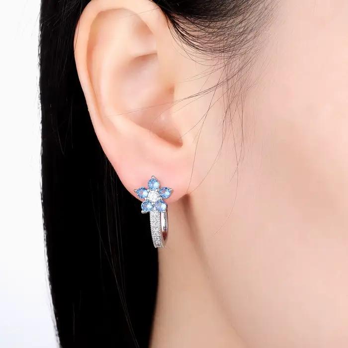 Boucles d'oreilles MISEFF fleur d'orchidée argent sterling 925 avec zirconium bleu violet pour femmes vintage style élégant cadeau d'anniversaire