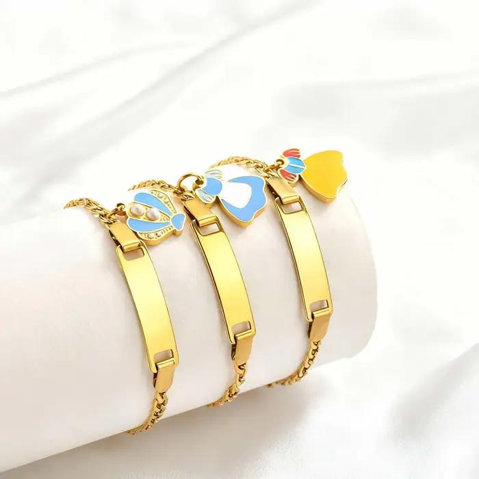 Bracelet d'Identification Personnalisé pour Enfants Acier Inoxydable Plaqués Or 18 Carats Pour Filles Occasions Spéciales Sécurité et Personnalisation
