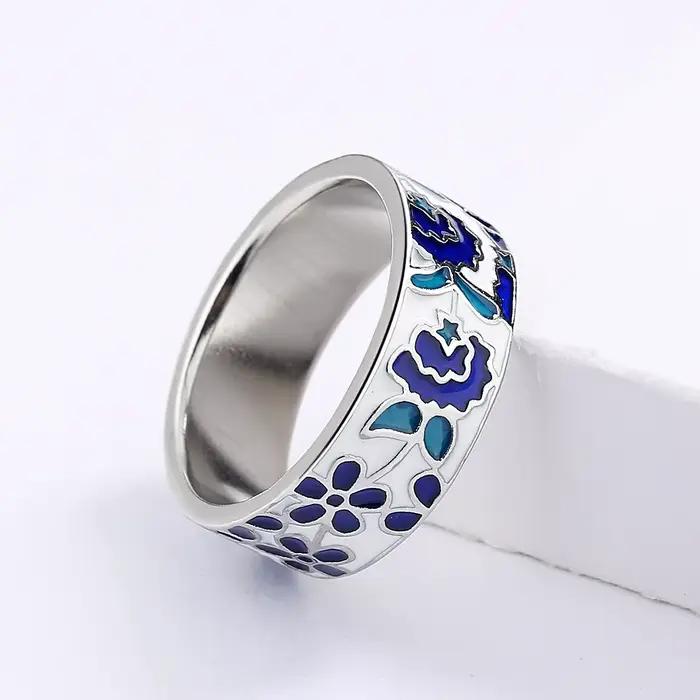 Bague en émail bleu pour femmes style classique engagement romantique occasion spéciale bijou fait à la main