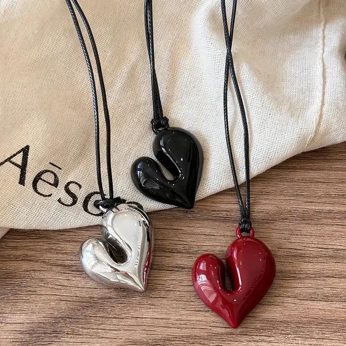 Collier pendentif coeur rouge Vintage années 80 esthétique amour inspiré tour de cou nouvelle mode