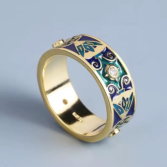 Bague créative en or 18 carats en émail fait à la main pour femmes, bague de fiançailles à la mode,
