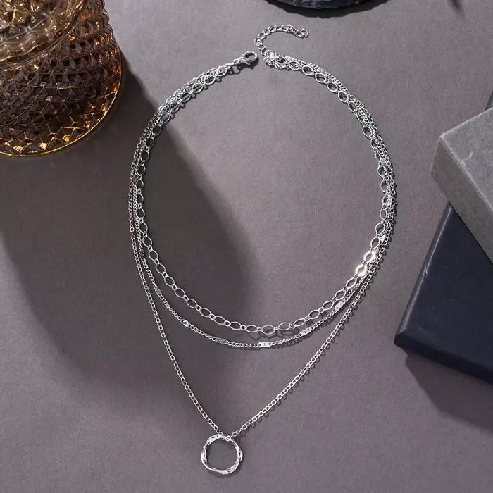 Colliers en or superposés pour femmes, empilables, plaqué or 14 carats, argent, cercle, trombone, chaîne, pendentif, ras du cou, ensemble pour femmes
