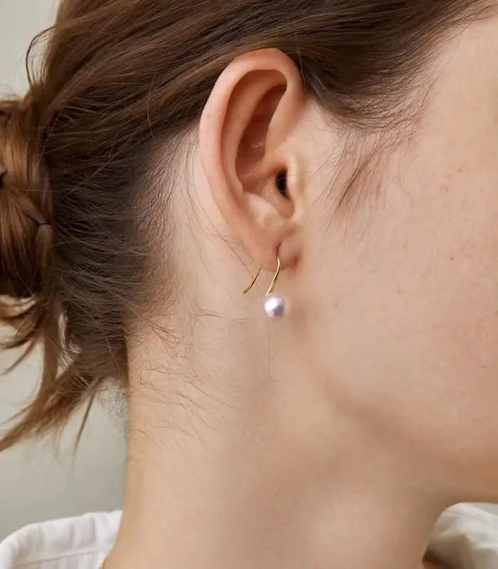 Boucles d'oreilles en argent sterling 925 avec perle d'eau douce naturelle ronde pour femmes, bijoux élégants et sophistiqués pour soirées et occasions spéciales