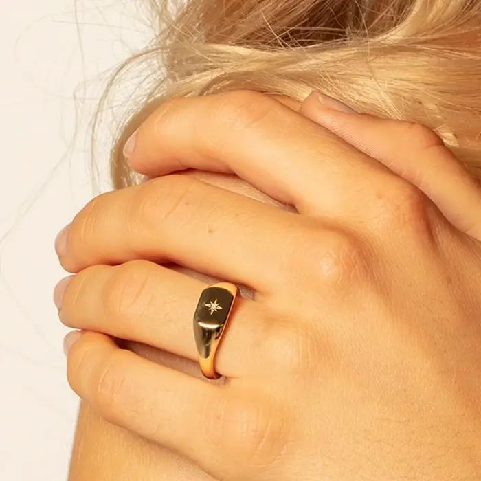 Bague chevalière Vintage étoile or Style européen