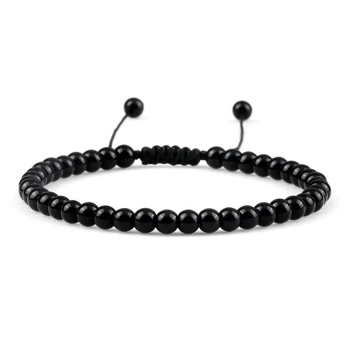 Bracelet de perles fait à la main 4 6 8mm pierre naturelle brillant noir Onyx perles Bracelets et Br