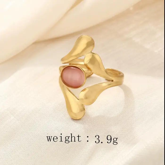 Bague rétro en acier inoxydable couleur or avec pierres