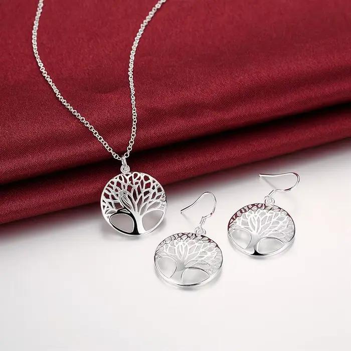 Nouvelles marques populaires 925 en argent Sterling fines feuilles rondes pendentif collier boucles
