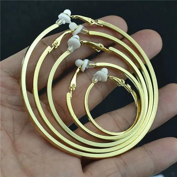 Boucles d'oreilles à clip pour femmes, sans piercing, sans trous d'oreille, grand petit cercle, or, argent, placage noir, mode, tempérament mignon, fille